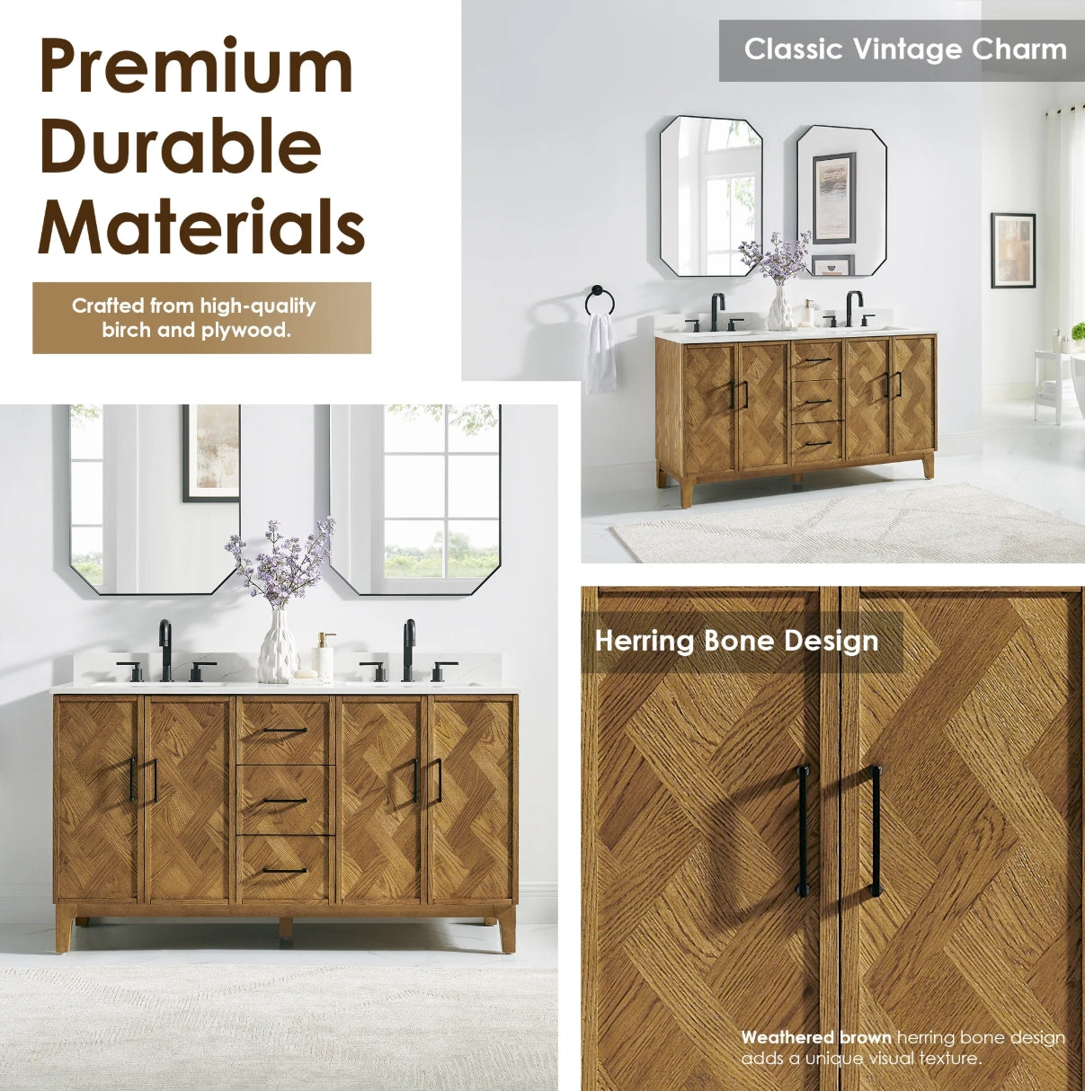 Driftwood Series 60" Double Bathroom Vanity