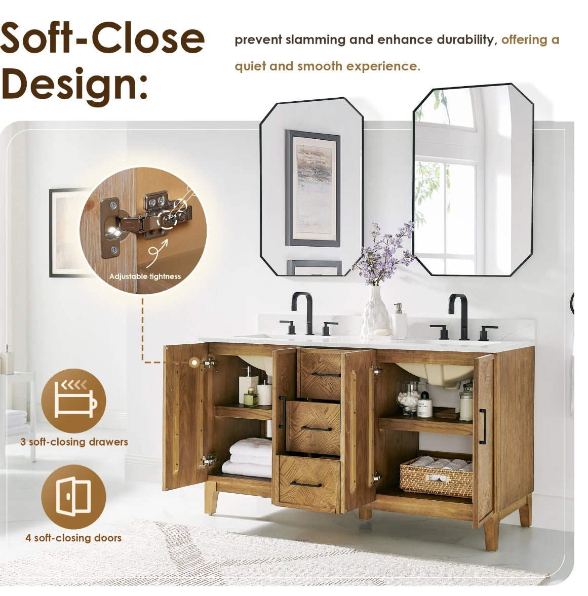 Driftwood Series 60" Double Bathroom Vanity