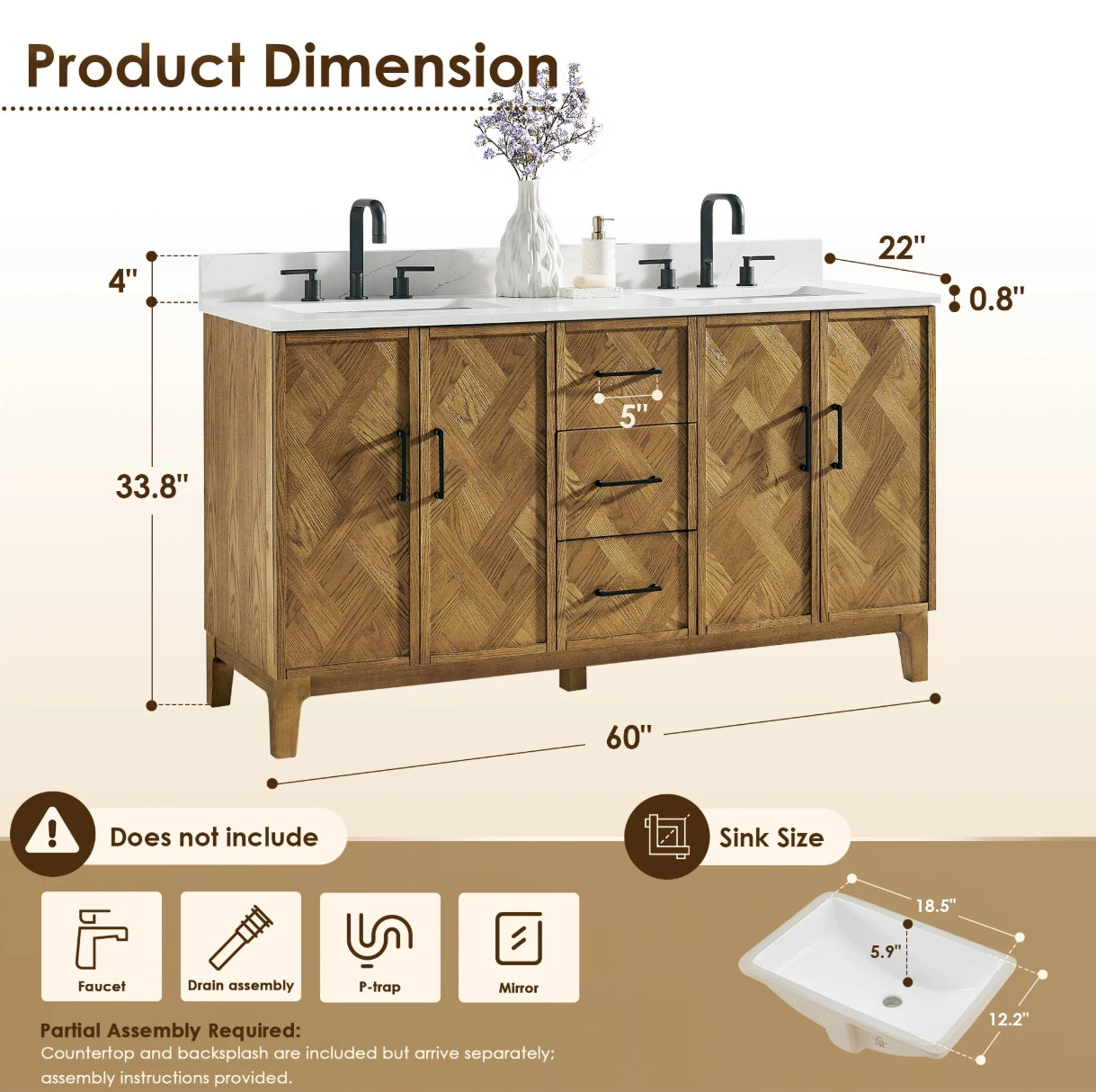 Driftwood Series 60" Double Bathroom Vanity