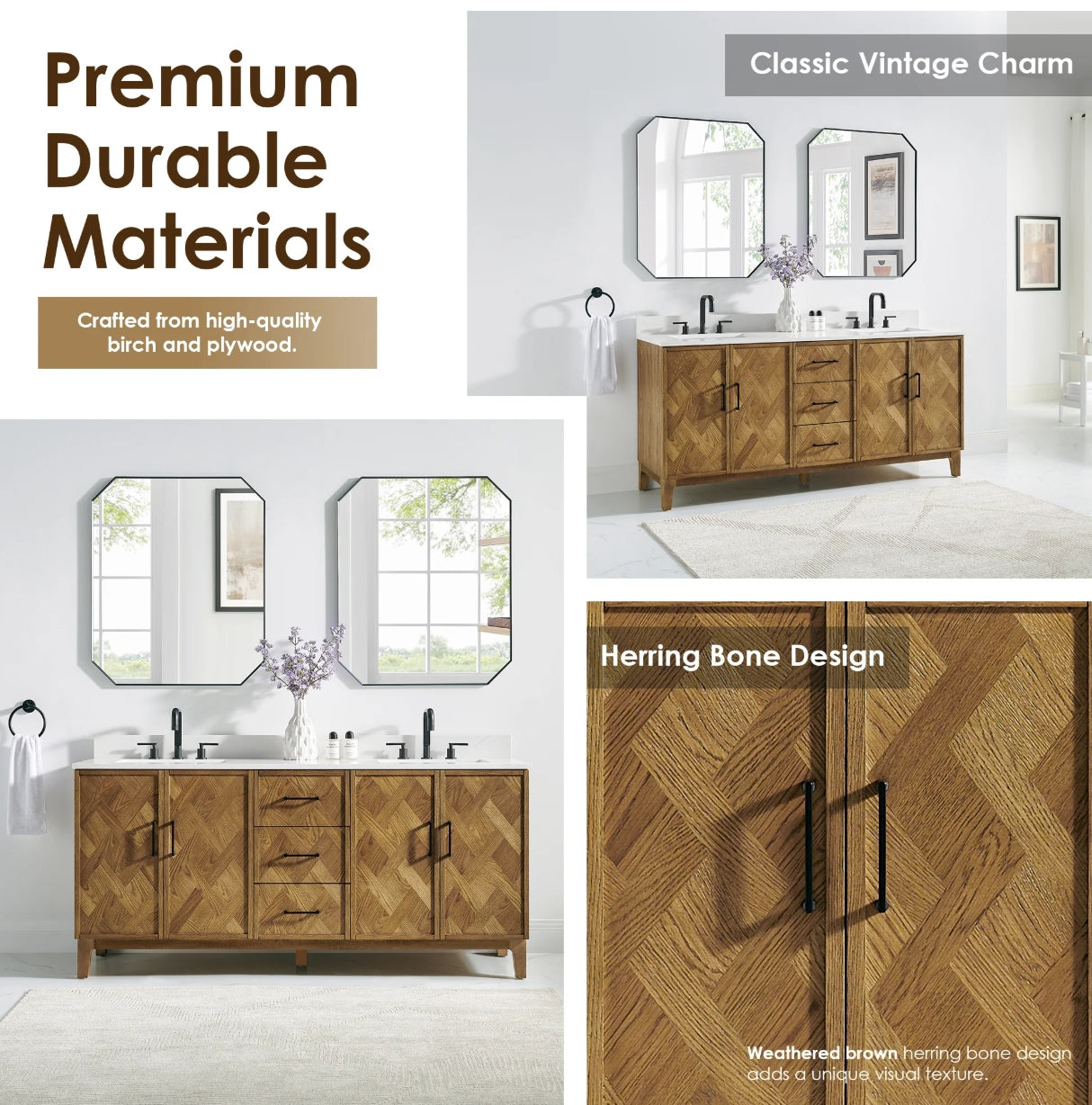 Driftwood Series 72" Double Bathroom Vanity