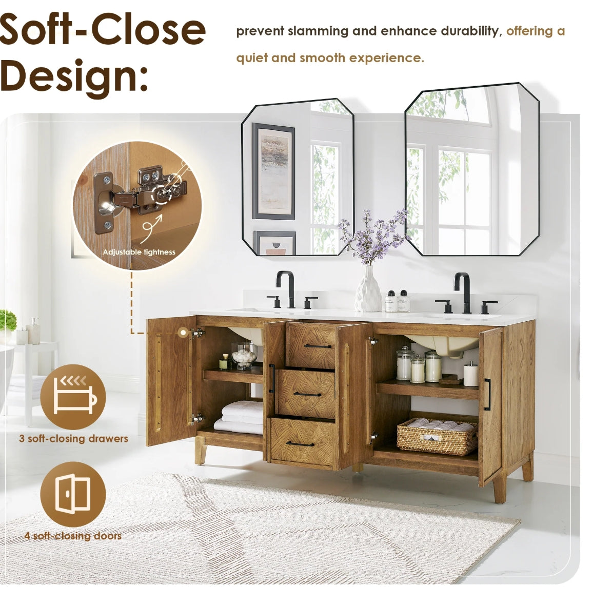 Driftwood Series 72" Double Bathroom Vanity