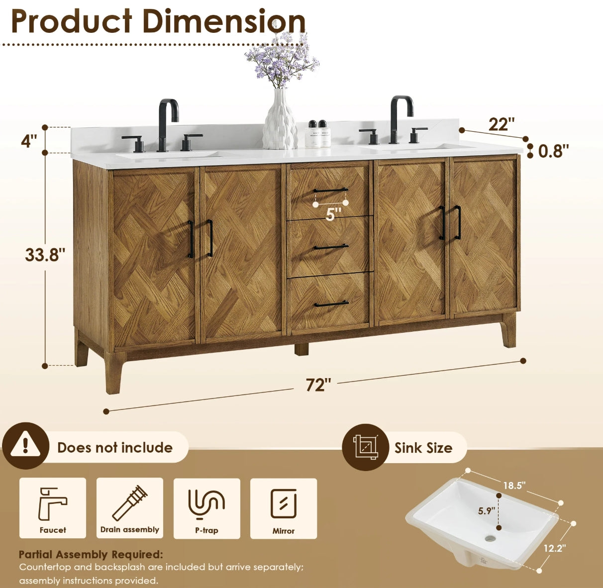 Driftwood Series 72" Double Bathroom Vanity