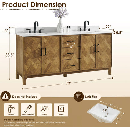 Driftwood Series 72" Double Bathroom Vanity