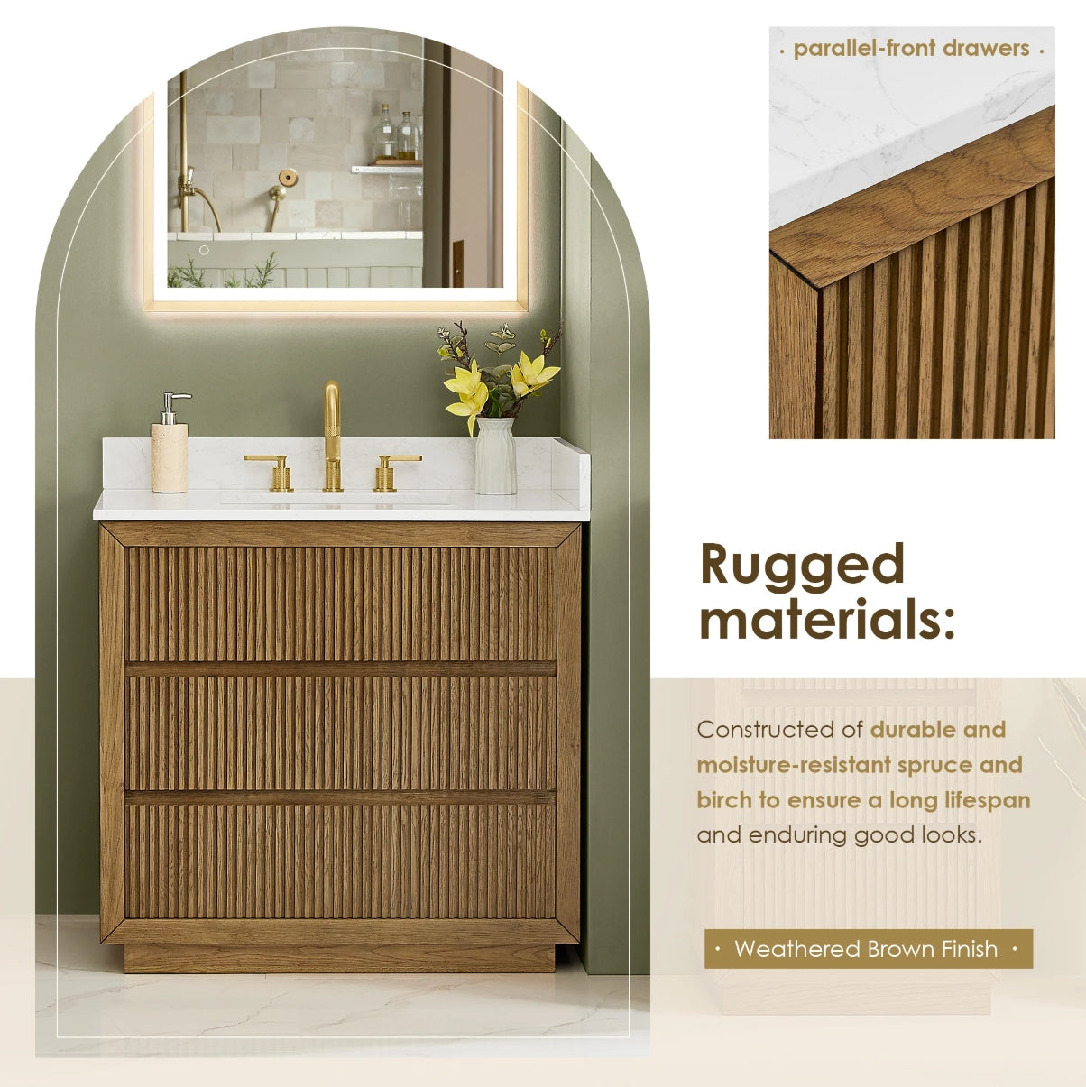 Aspen 36" Brown Single Bathroom Vanity