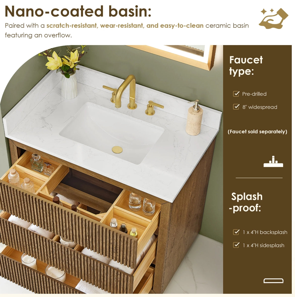 Aspen 36" Brown Single Bathroom Vanity