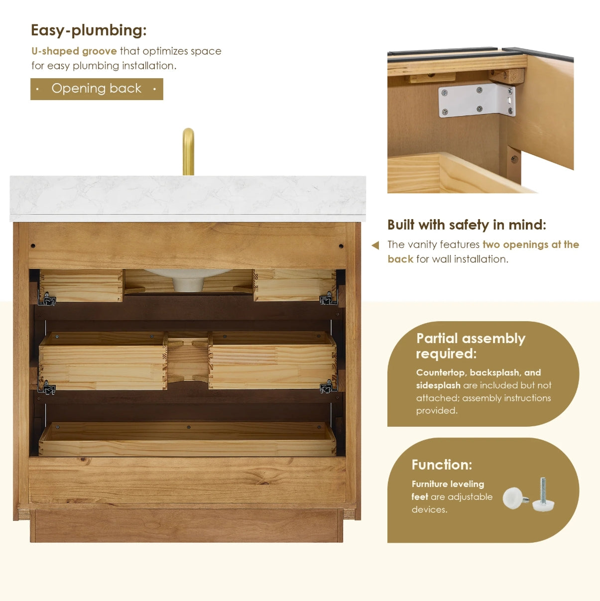 Aspen 36" Brown Single Bathroom Vanity
