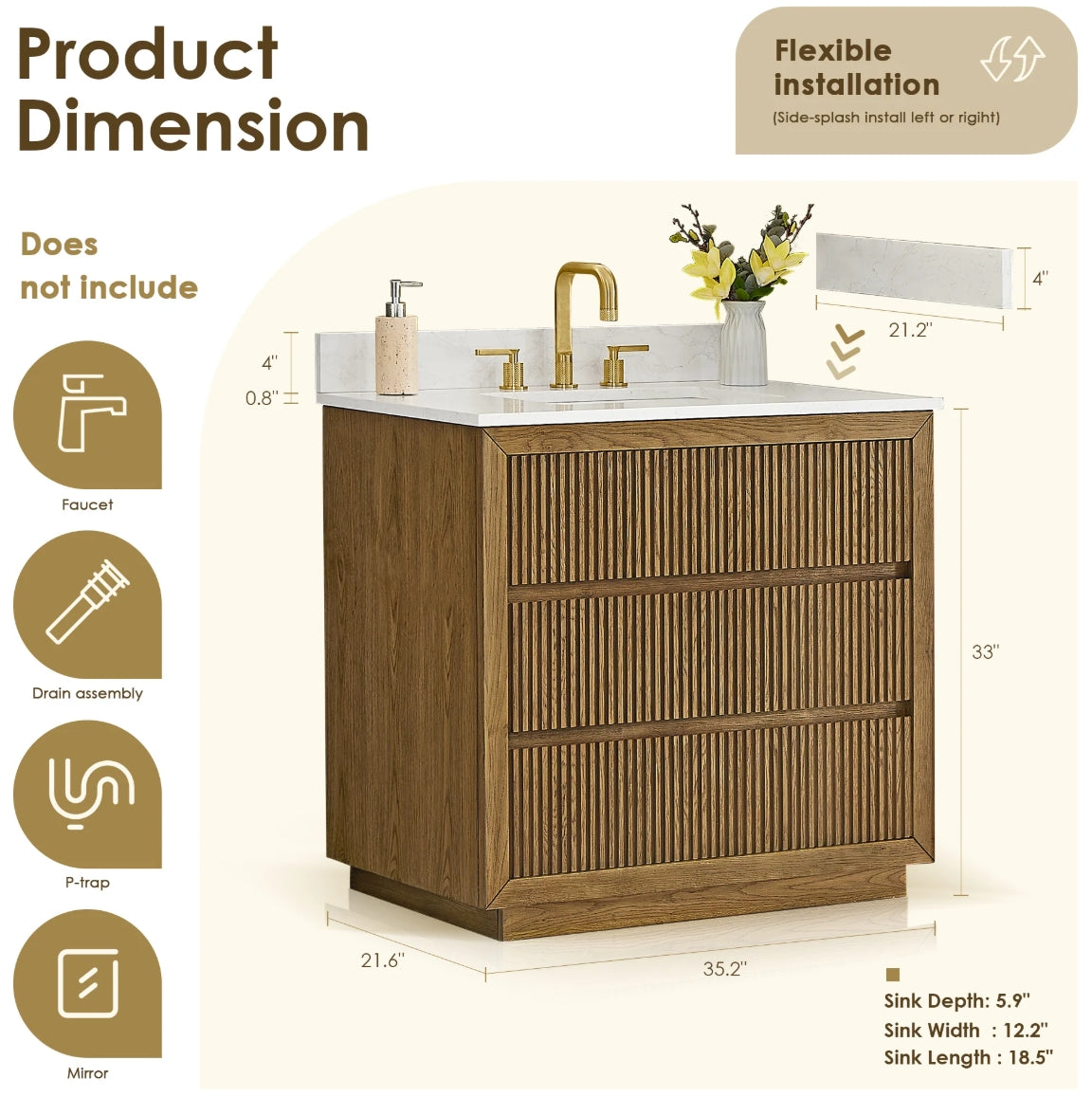 Aspen 36" Brown Single Bathroom Vanity