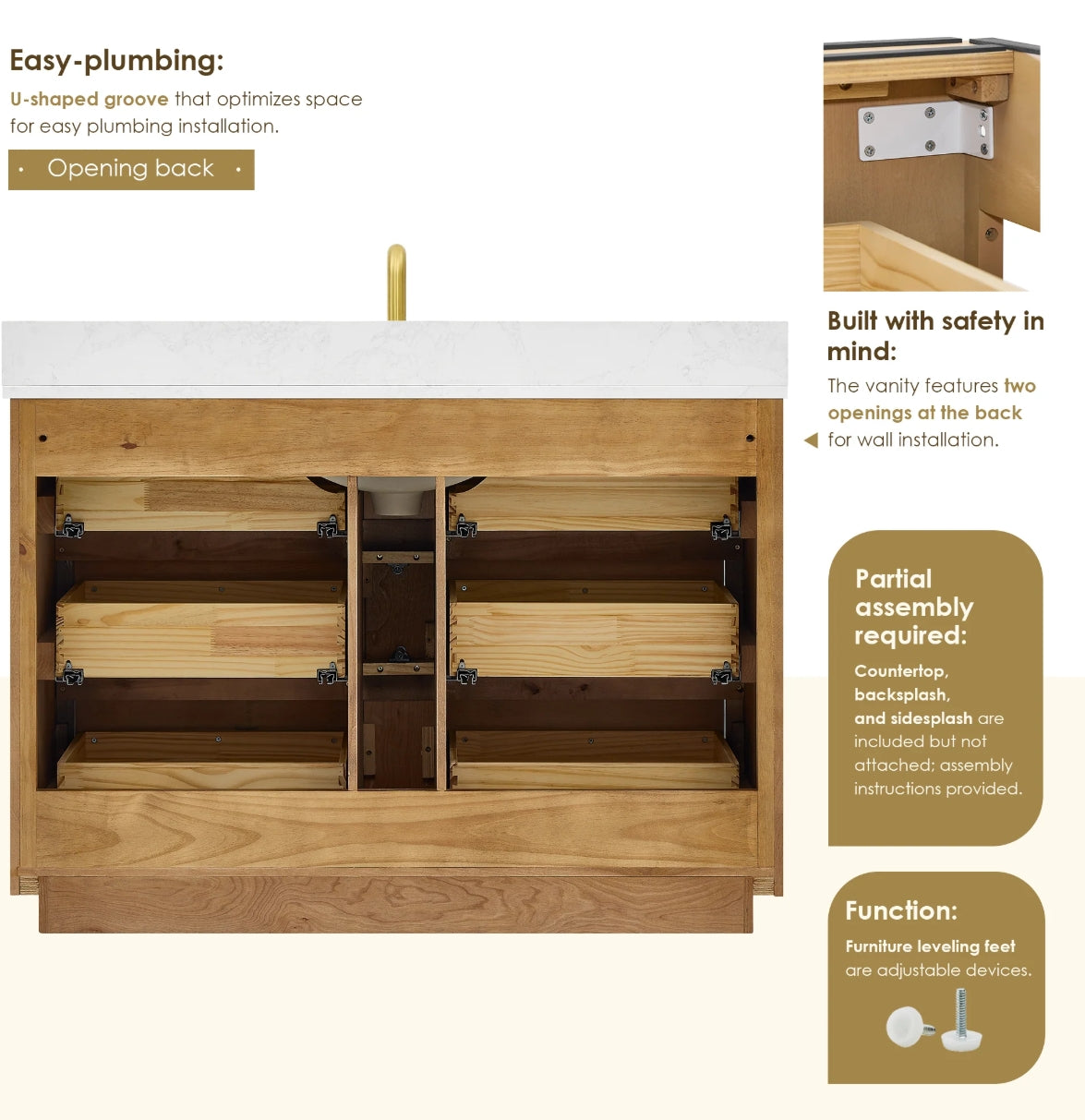 Aspen 48" Brown Single Bathroom Vanity