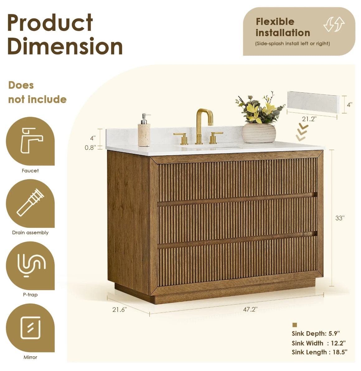 Aspen 48" Brown Single Bathroom Vanity