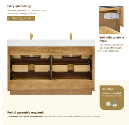 Aspen 60" Brown Double Bathroom Vanity