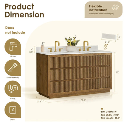 Aspen 60" Brown Double Bathroom Vanity