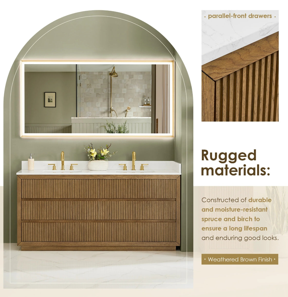 Aspen 72" Brown Double Bathroom Vanity