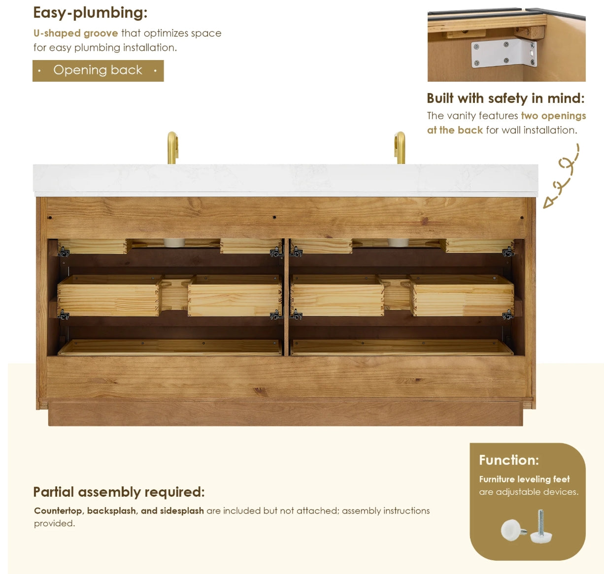 Aspen 72" Brown Double Bathroom Vanity