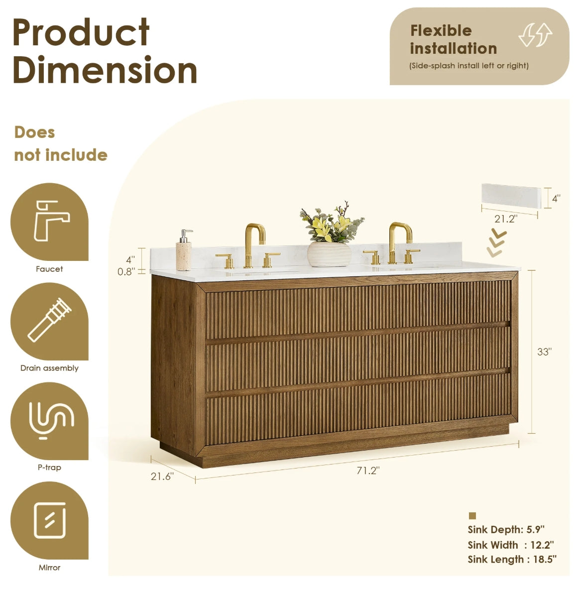 Aspen 72" Brown Double Bathroom Vanity