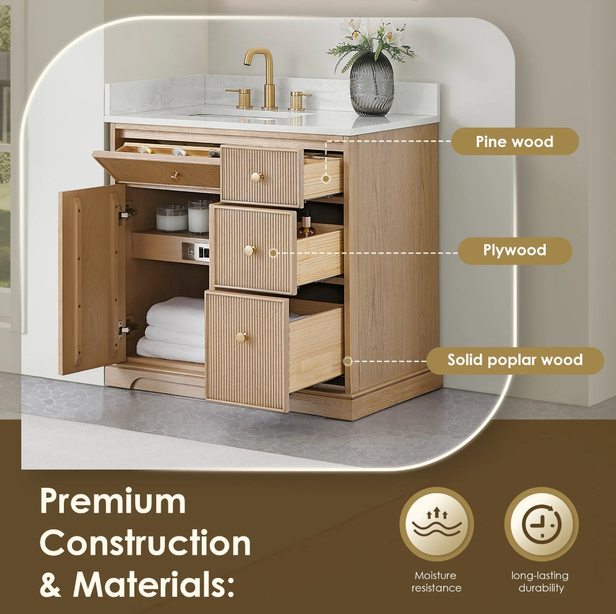 Oakmont Series 36" Natural Oak Single Bathroom Vanity