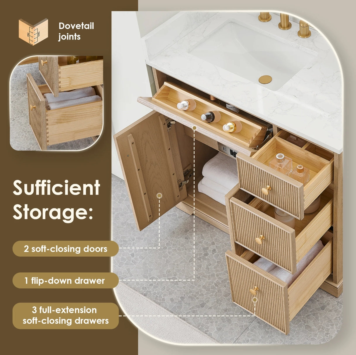 Oakmont Series 36" Natural Oak Single Bathroom Vanity