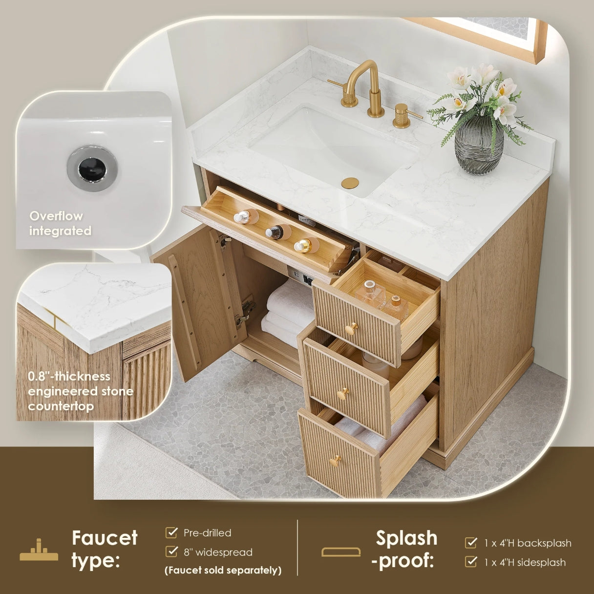 Oakmont Series 36" Natural Oak Single Bathroom Vanity