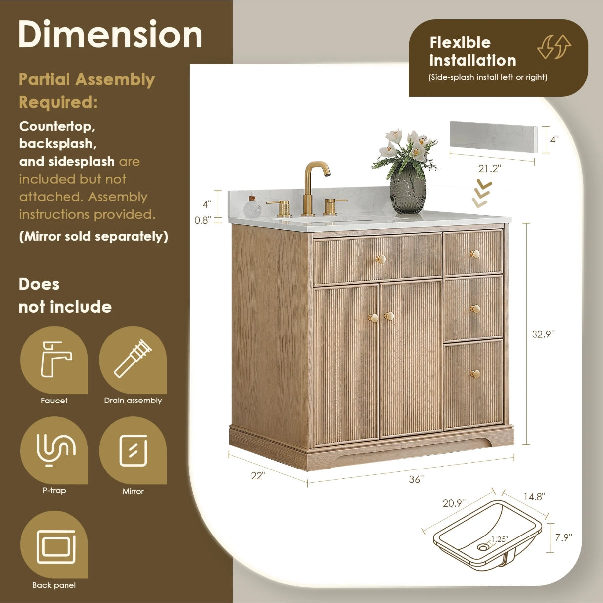 Oakmont Series 36" Natural Oak Single Bathroom Vanity