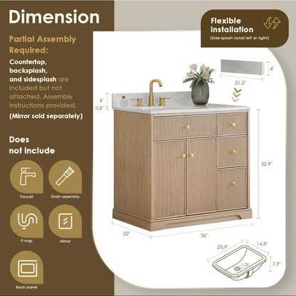Oakmont Series 36" Natural Oak Single Bathroom Vanity