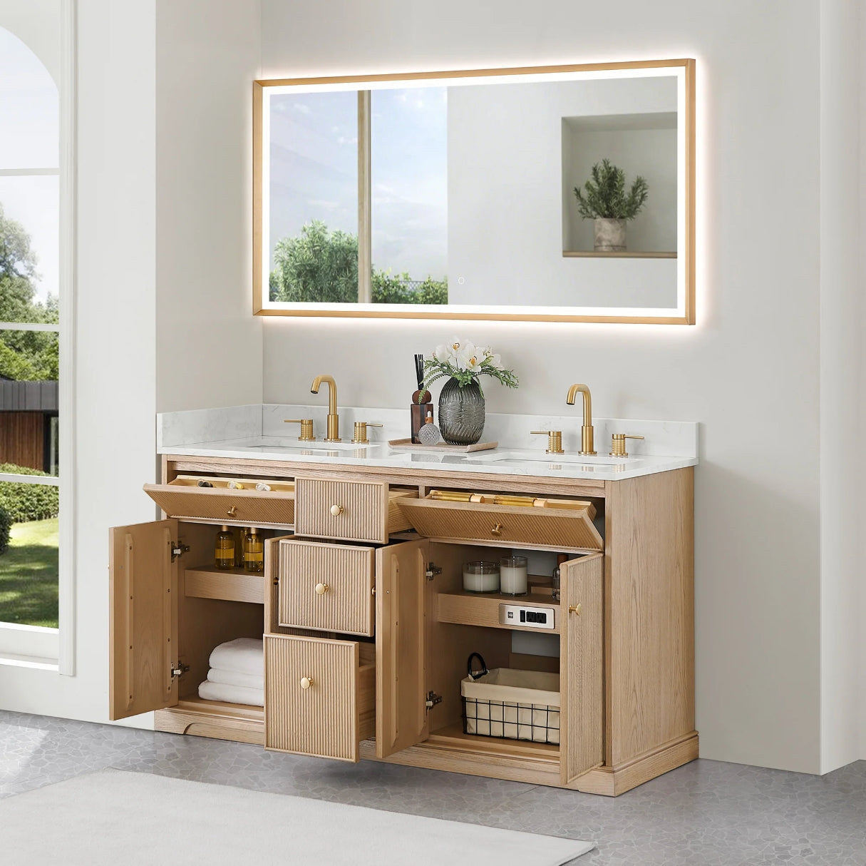 Oakmont Series 60" Natural Oak Double Bathroom Vanity