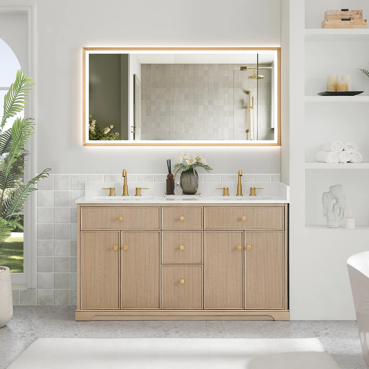 Oakmont Series 60" Natural Oak Double Bathroom Vanity