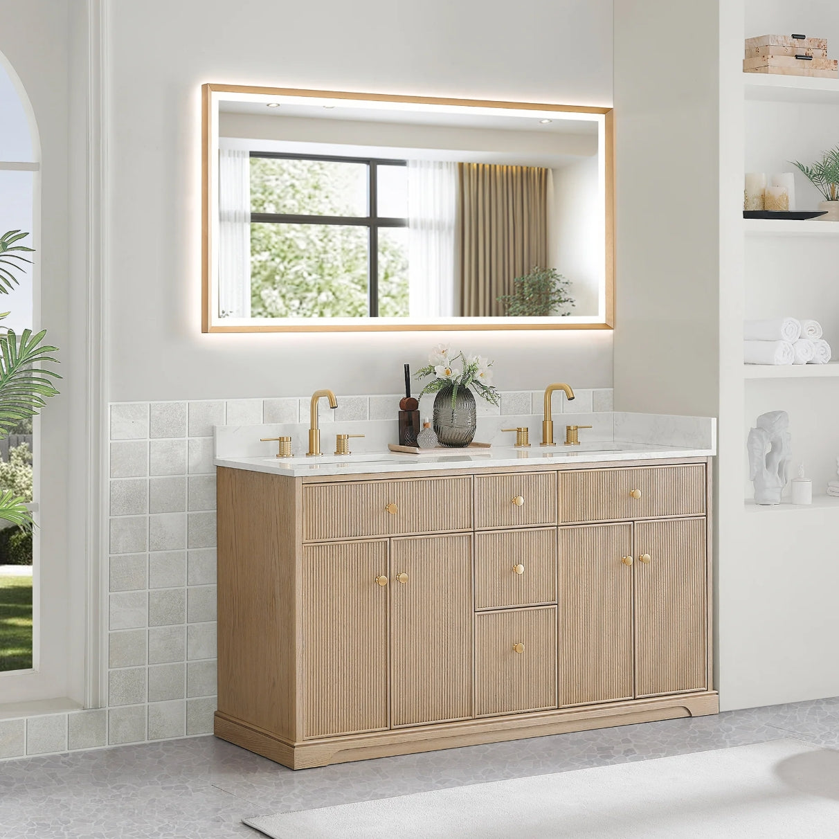 Oakmont Series 60" Natural Oak Double Bathroom Vanity