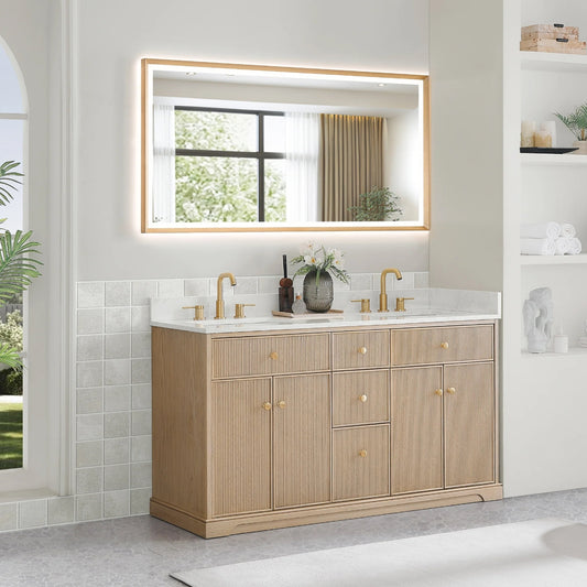 Oakmont Series 60" Natural Oak Double Bathroom Vanity