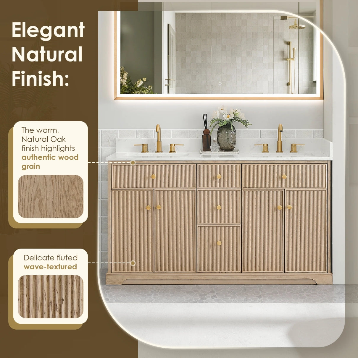 Oakmont Series 60" Natural Oak Double Bathroom Vanity