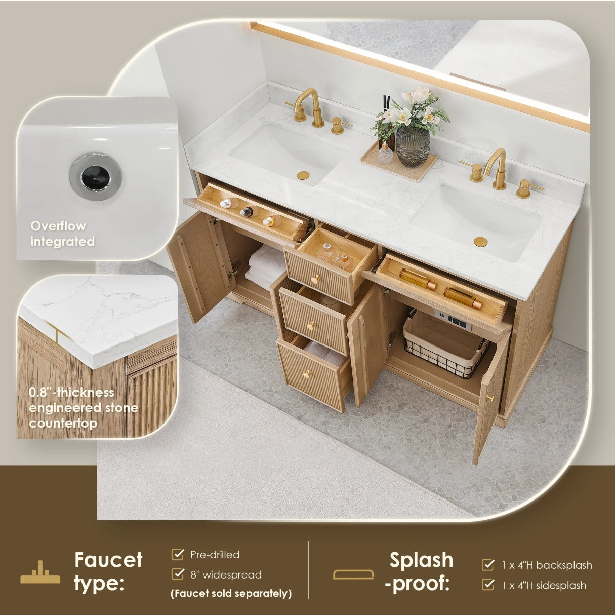 Oakmont Series 60" Natural Oak Double Bathroom Vanity