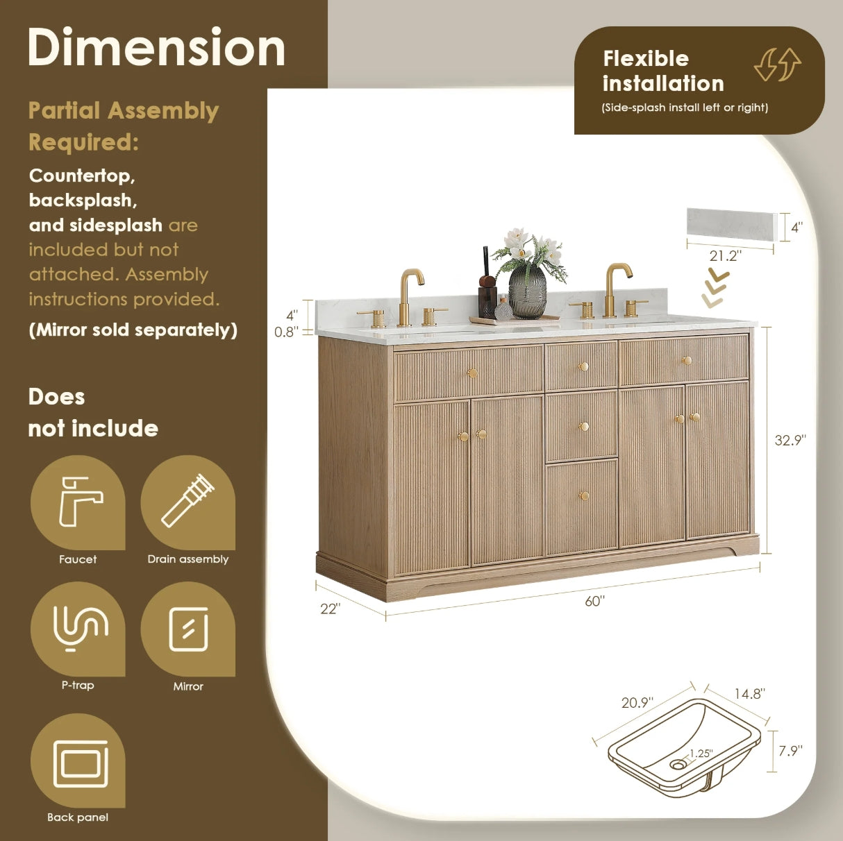 Oakmont Series 60" Natural Oak Double Bathroom Vanity