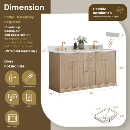 Oakmont Series 60" Natural Oak Double Bathroom Vanity