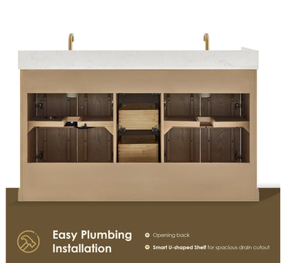 Oakmont Series 60" Natural Oak Double Bathroom Vanity
