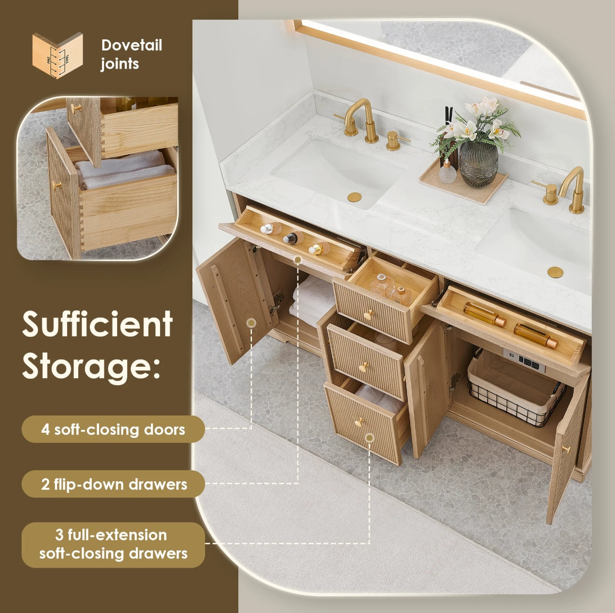 Oakmont Series 60" Natural Oak Double Bathroom Vanity