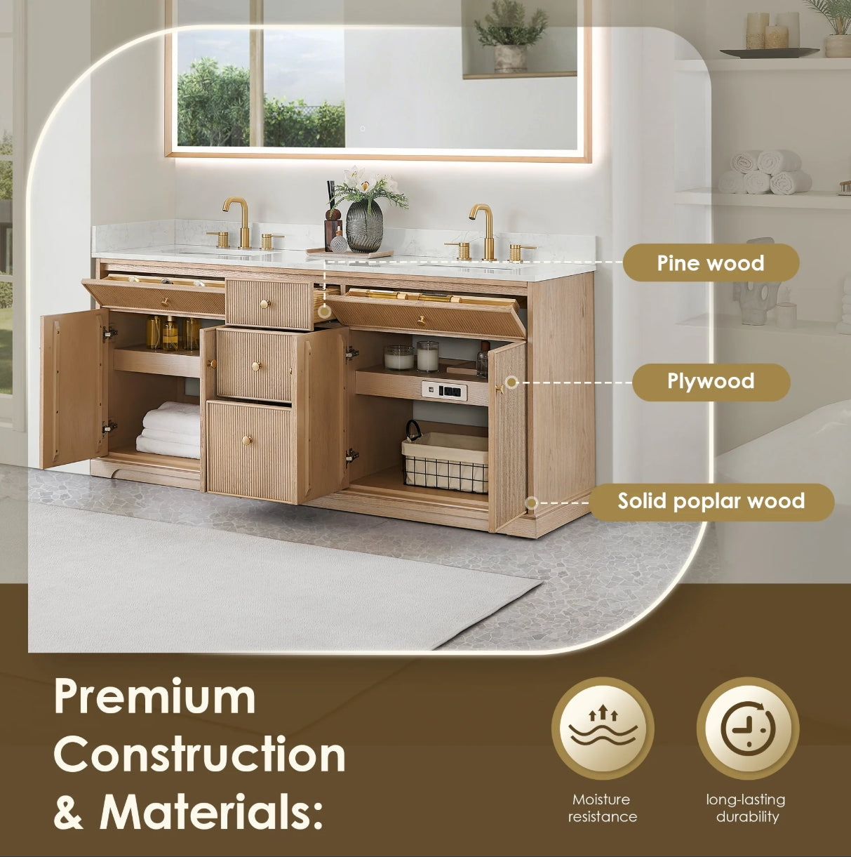 Oakmont Series 72" Natural Oak Double Bathroom Vanity