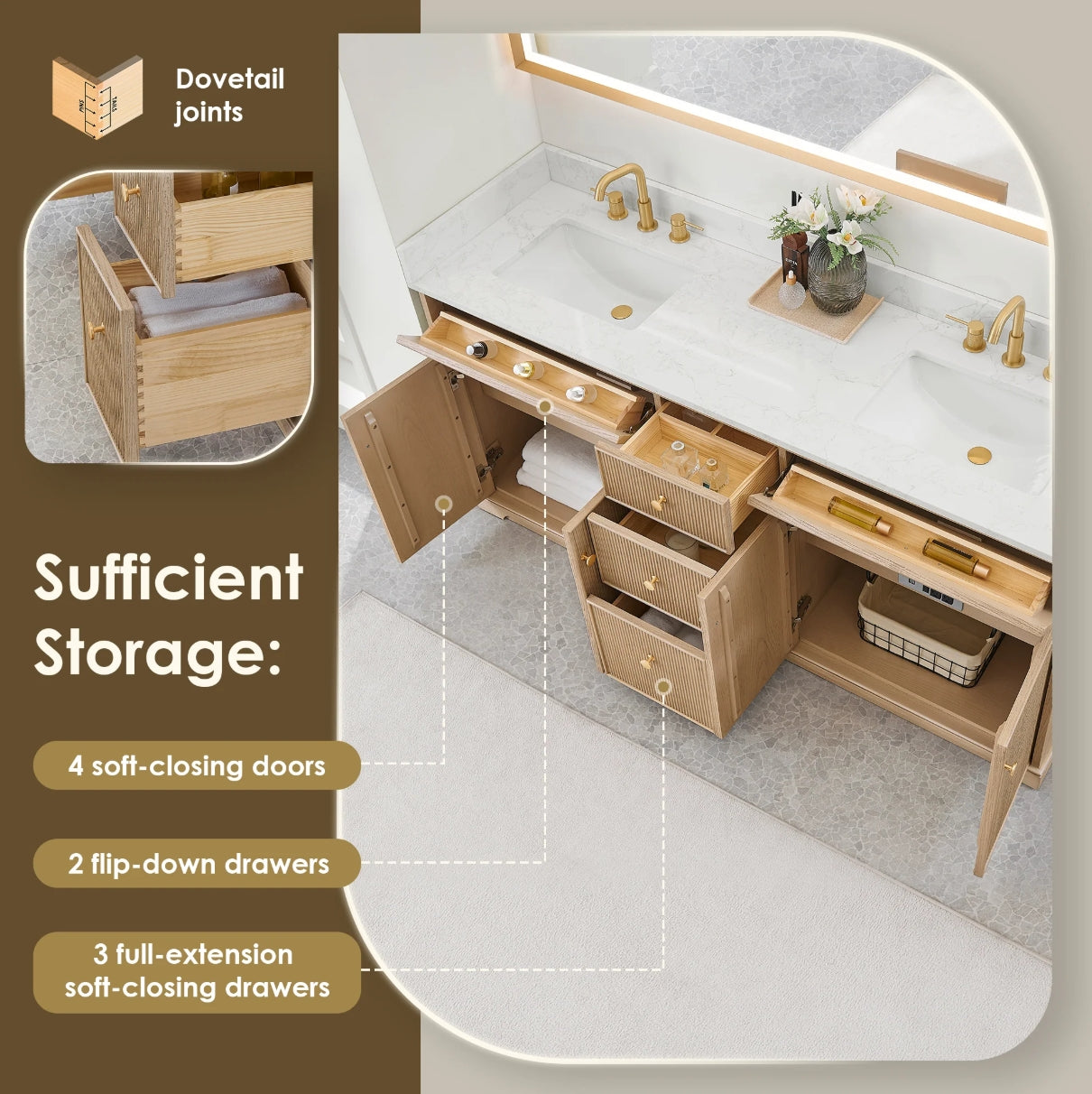 Oakmont Series 72" Natural Oak Double Bathroom Vanity