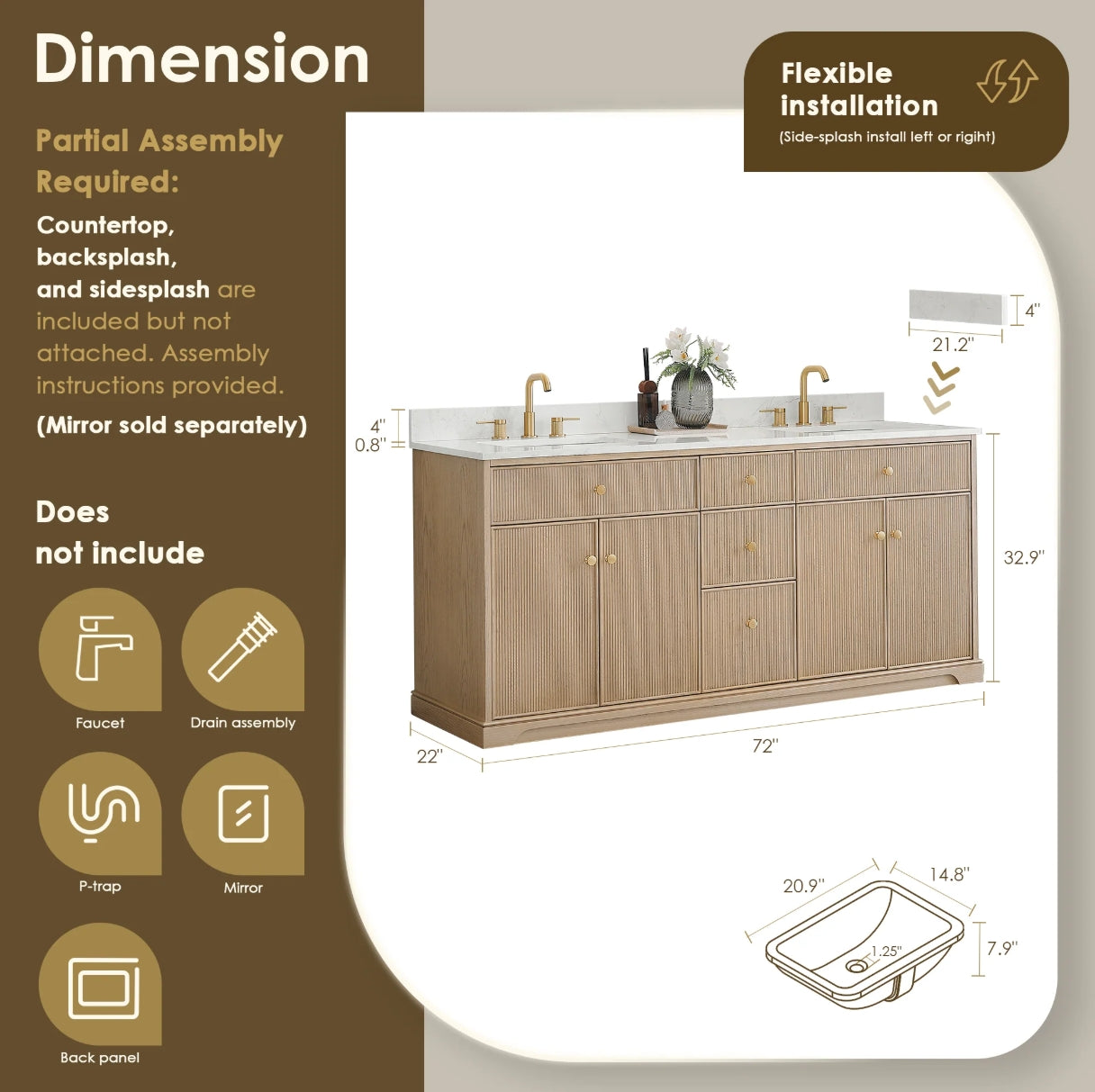 Oakmont Series 72" Natural Oak Double Bathroom Vanity