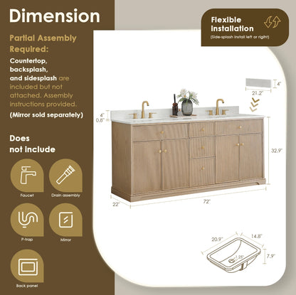 Oakmont Series 72" Natural Oak Double Bathroom Vanity
