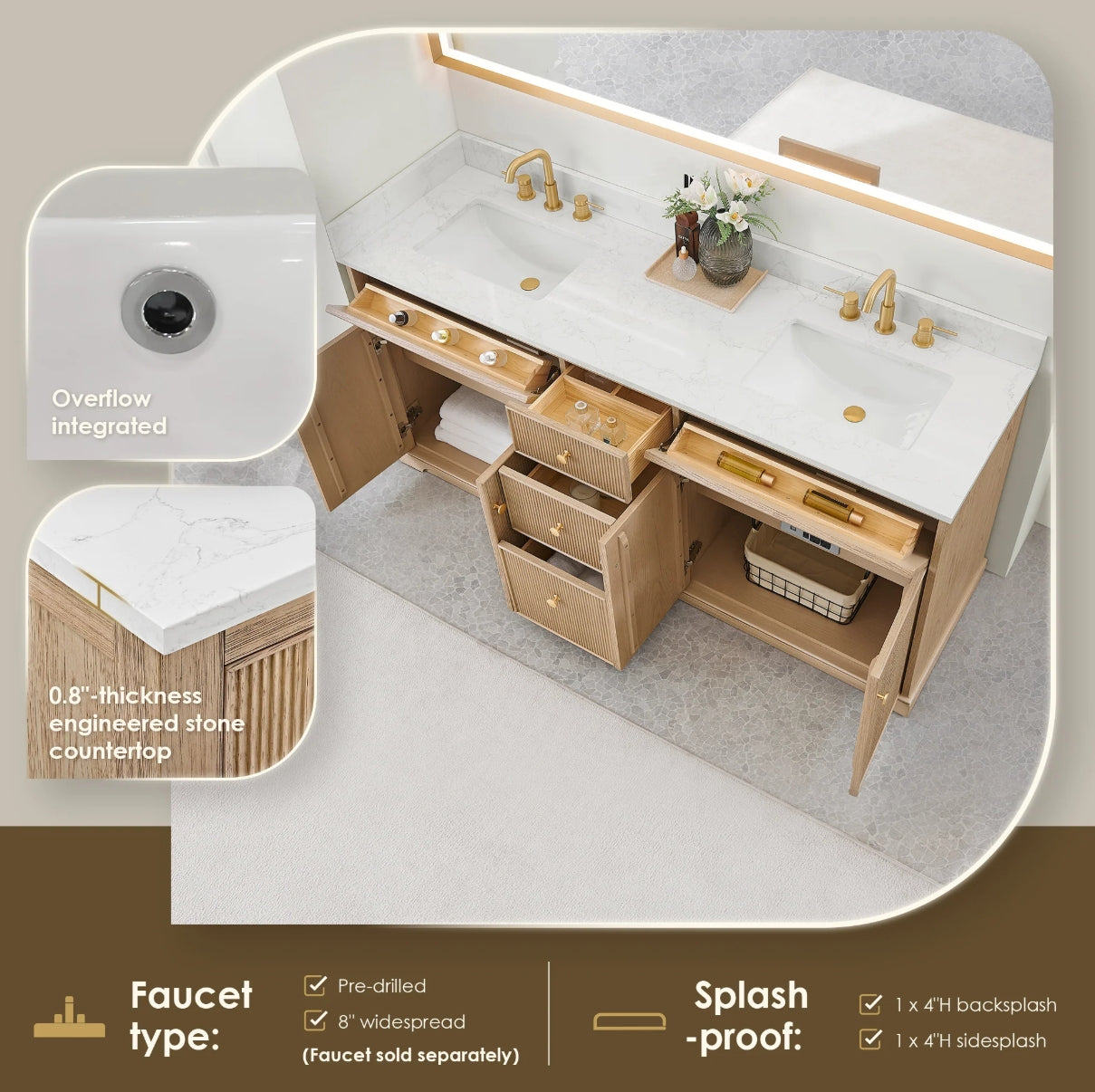 Oakmont Series 72" Natural Oak Double Bathroom Vanity